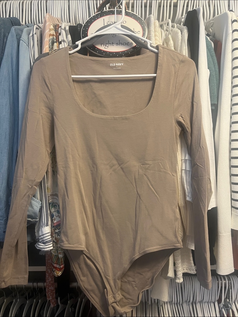 Old Navy Taupe Long Sleeve Scoop Neck Bodysuit